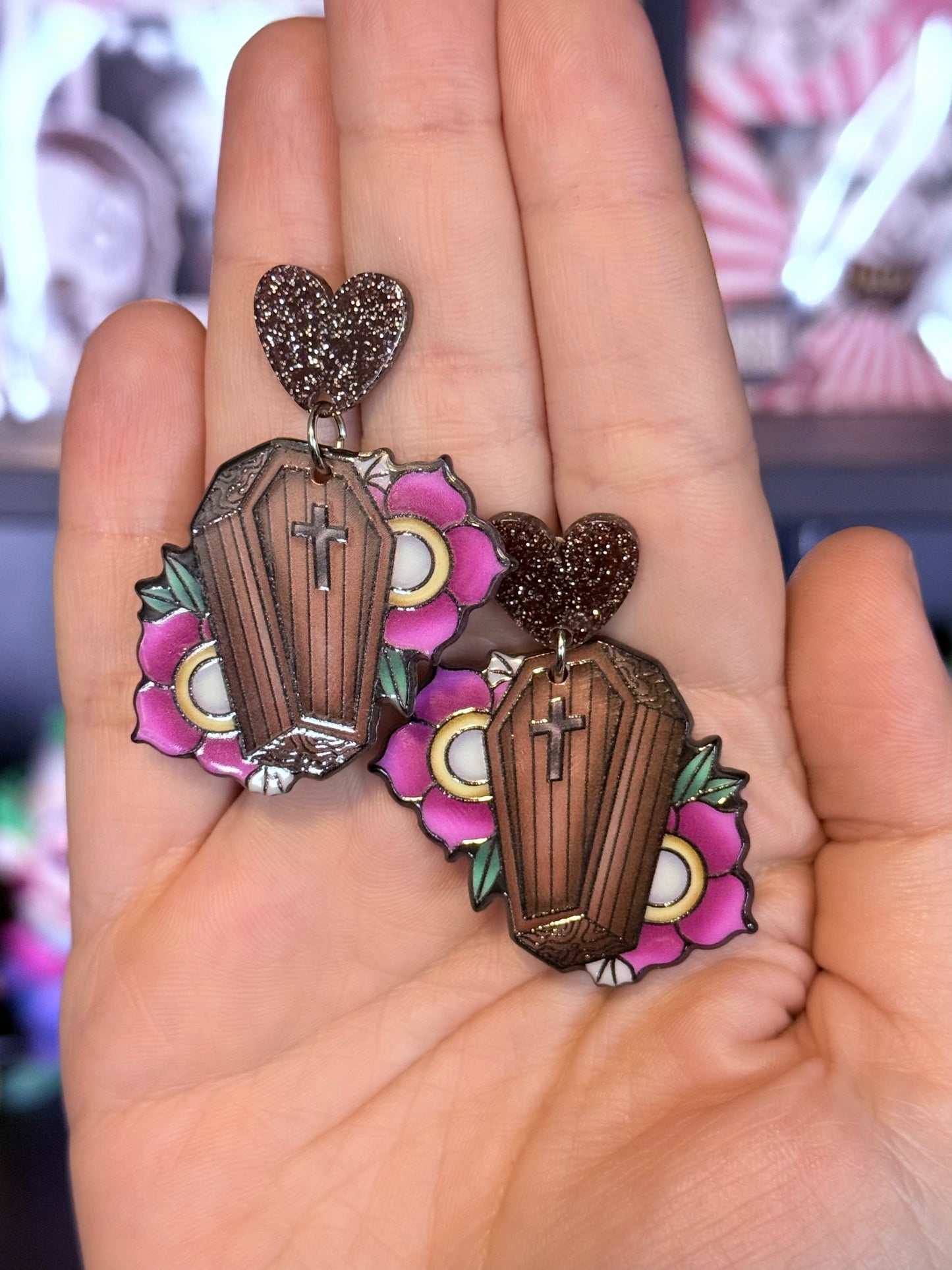 Brown Coffin Earrings